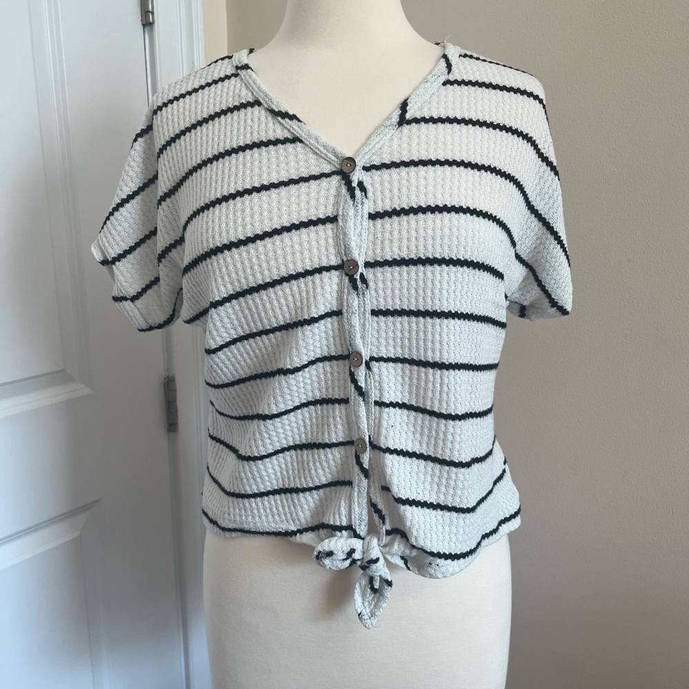 Women’s Paper Crane Horizontal Striped Blouse, Black/White, Size M